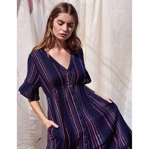 NWOT Sundry Ruffle Peasant Dress Blue Stripe 1